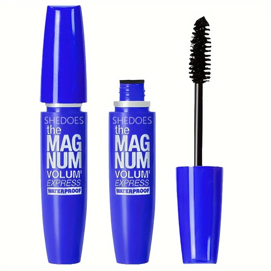 Shedoes Magnum Volum'Express Waterproof mascara with blue casing on a white background