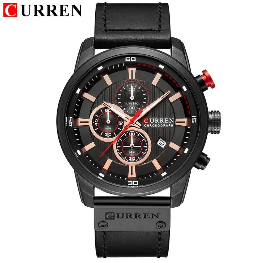 Black Curren watch with detailed face on a white background