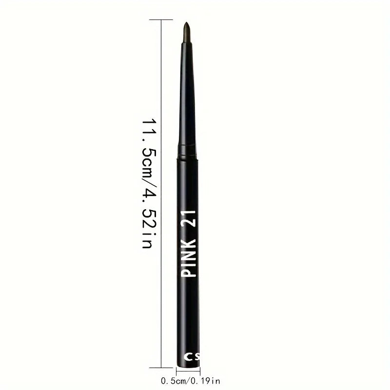 Black eyeliner pencil with measurements on a white background