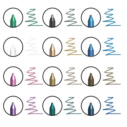 Set of metallic pen caps with wavy lines on a white background