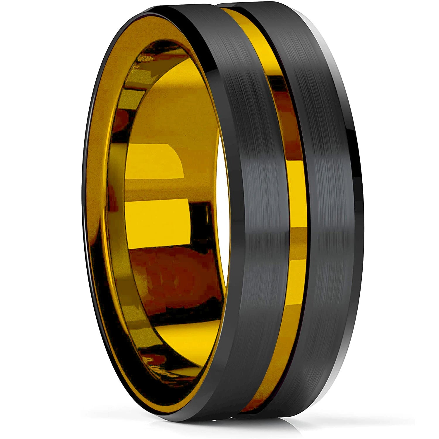 Gold and black ring on a white background