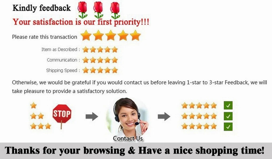 Customer feedback form with star rating system and contact options on a white background