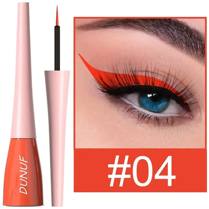 Eyeliner pen with pink casing and black tip, shown with an eye wearing the liner.