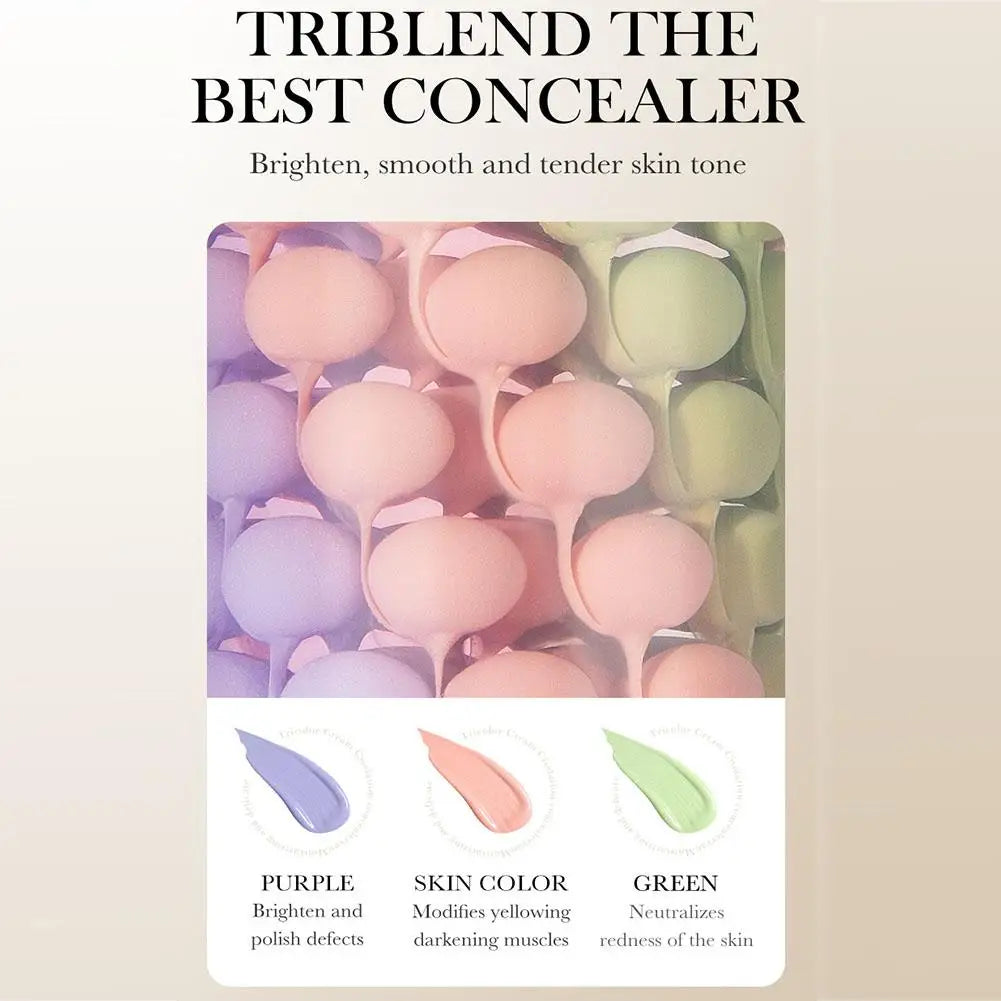 TriBlend concealer packaging with color swatches on a beige background