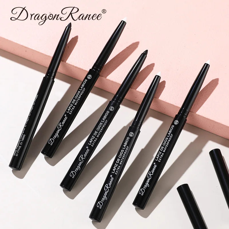 DragonRanee eyeliner pencils on a light pink and white background