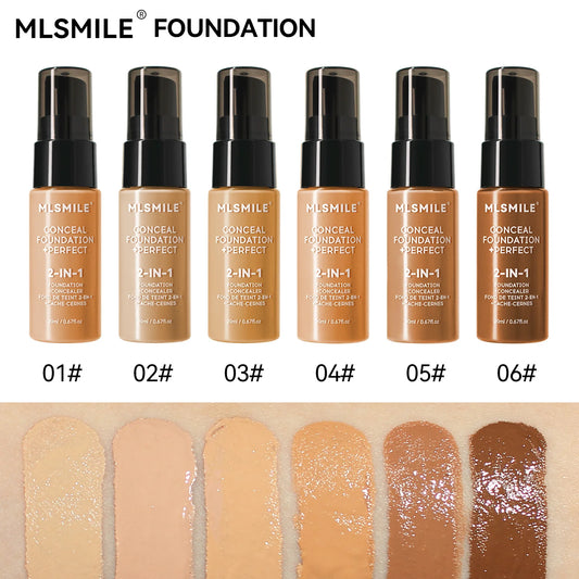 MSLSmile foundation bottles with color swatches on a beige background