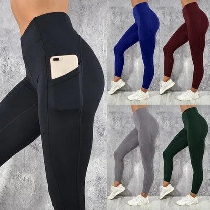 Collage of people wearing different colored leggings with a gray concrete background