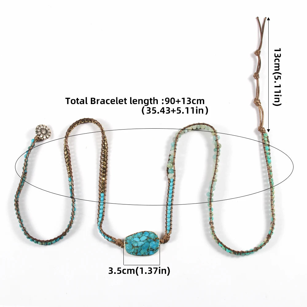 Bracelet with turquoise stone and measurement details on a white background