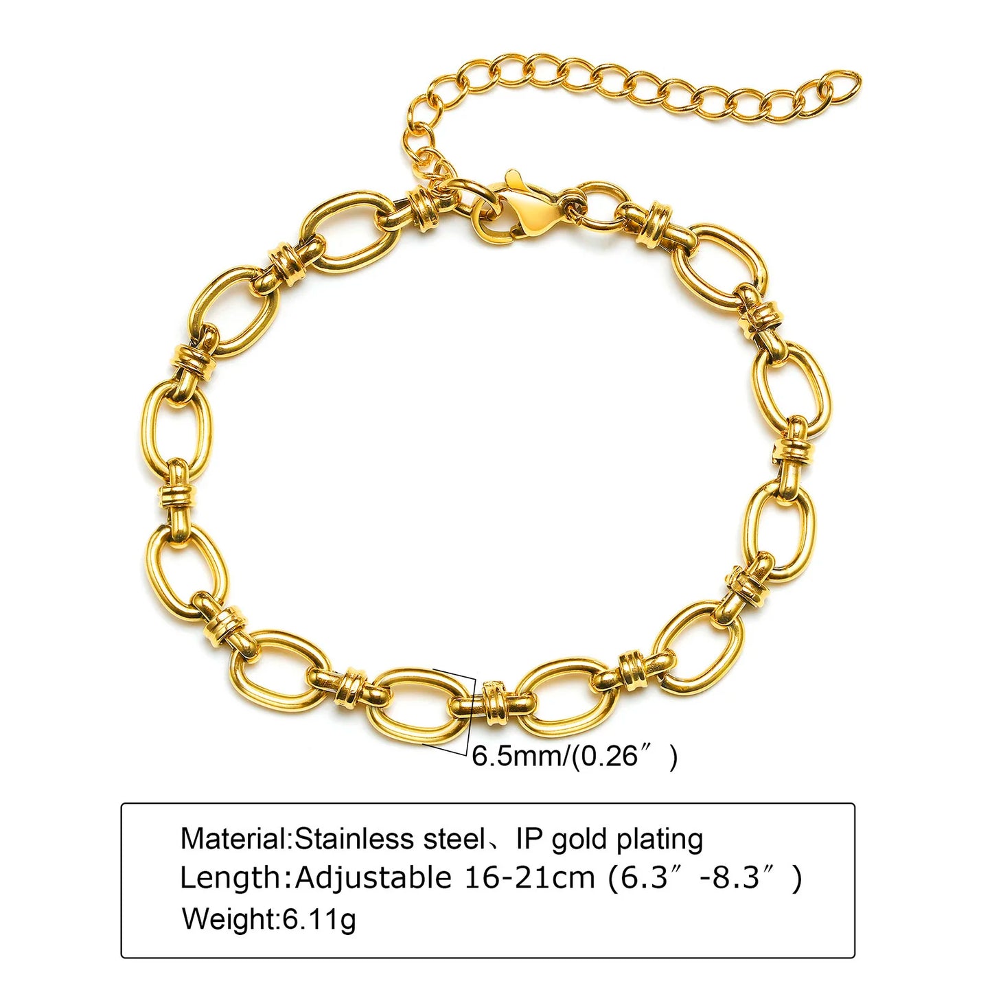 Gold chain bracelet with adjustable length on a white background