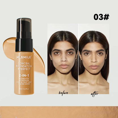 MLSMILE concealer foundation product with 'before' and 'after' comparison on a white background