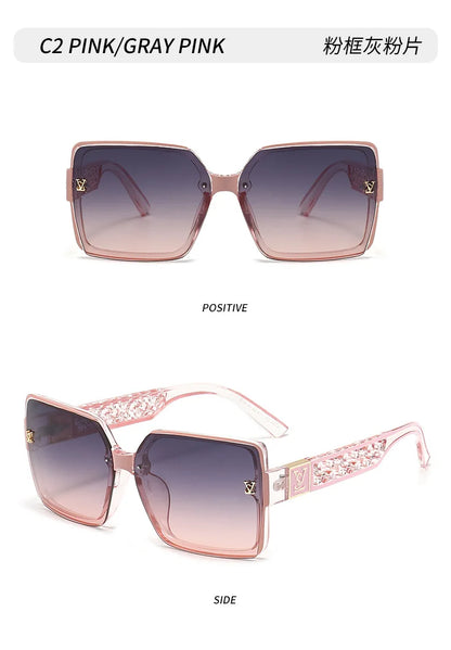 Pink sunglasses with gradient lenses on a white background