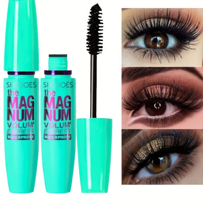 Two bottles of Skindesire Magnum Volume Express Mascara with close-up images of eyes wearing the product.