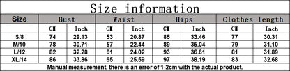 Size chart with measurements for clothing in centimeters and inches