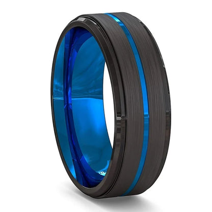 Ring with black exterior and blue interior on a white background