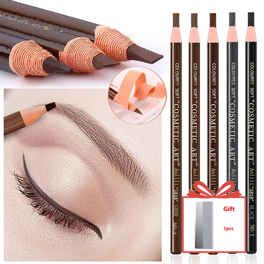 Cosmetic art eyebrow pencils with an eye and eyebrow close-up, and a comb gift included.