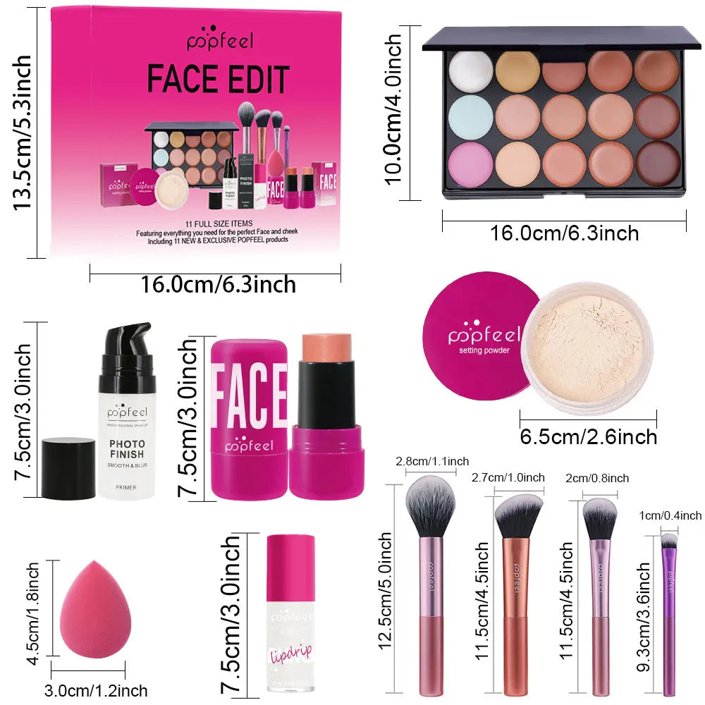 Popfeel makeup product set with dimensions displayed