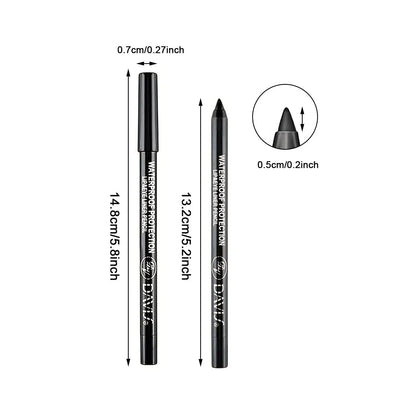 Black eyeliner pencil with measurements on a white background