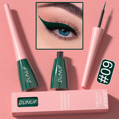 Dunuf liquid eyeliner with packaging on a pink background