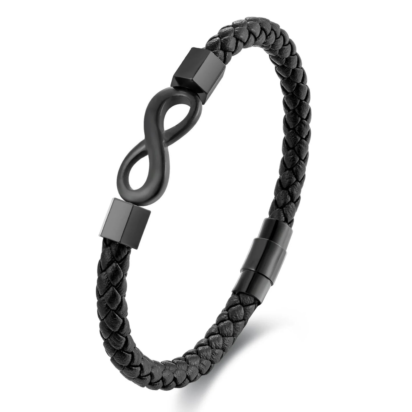 Black braided bracelet with a magnetic clasp on a white background