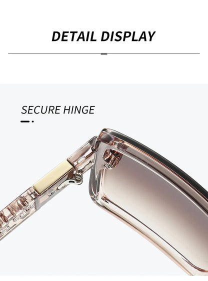 Close-up of sunglasses with a secure hinge on a white background