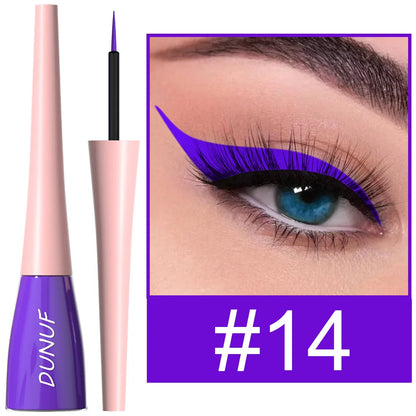Eyeliner pen with pink and purple design and close-up of eye wearing the liner.