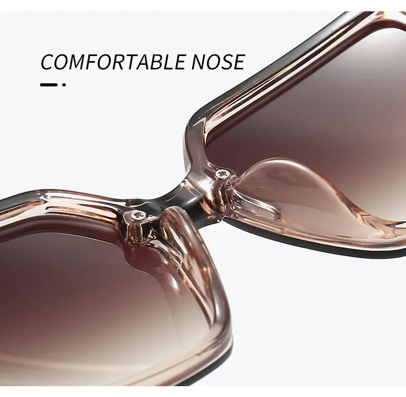 Close-up of sunglasses with a focus on the comfortable nose piece.