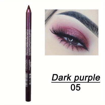 Dark purple eyeliner pencil with an eye makeup application example on a white background
