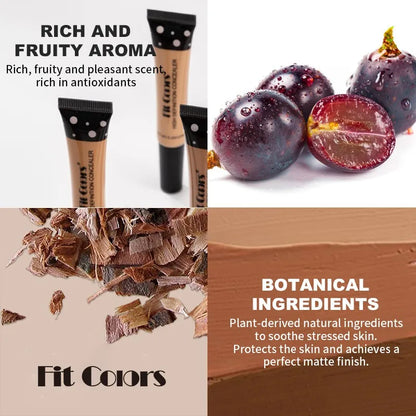 Cosmetic product with botanical ingredients and text about aroma and finish.