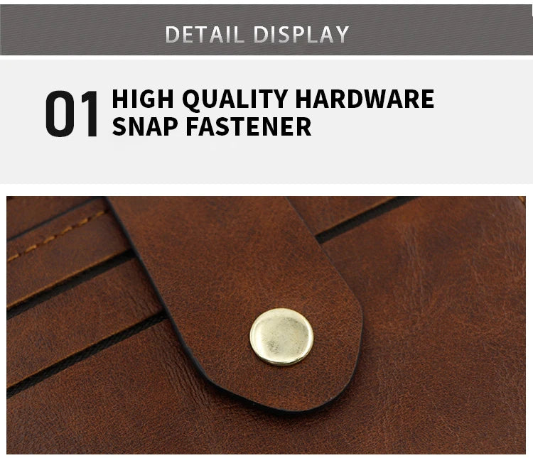 Close-up of a high-quality hardware snap fastener on brown leather.