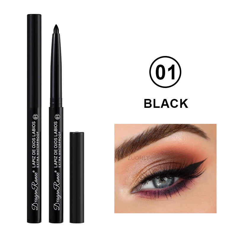 Black eyeliner pen with close-up of eye makeup application on a white background