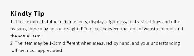 Text tip about light effects and measurement differences on a white background