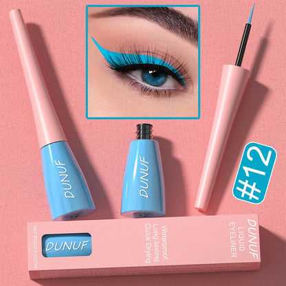 DUNUF liquid eyeliner with packaging on a pink background