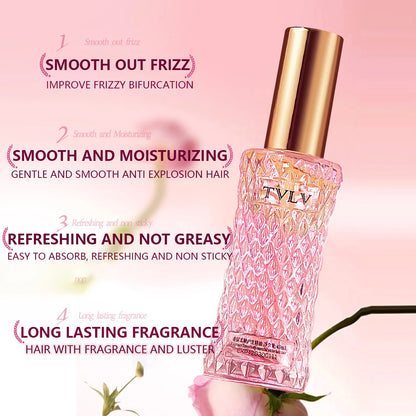 TVLV hair product bottle with text on a pink background