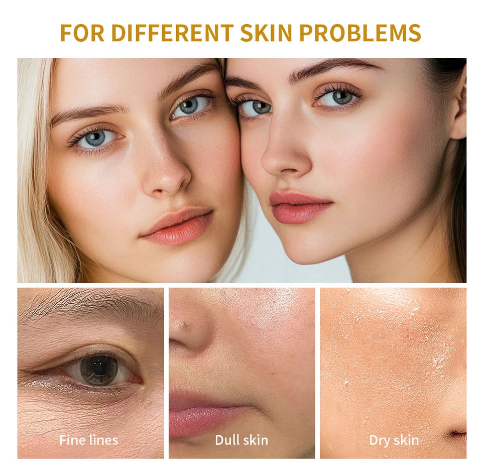 Two women with close-up skin details showing fine lines, dull skin, and dry skin.