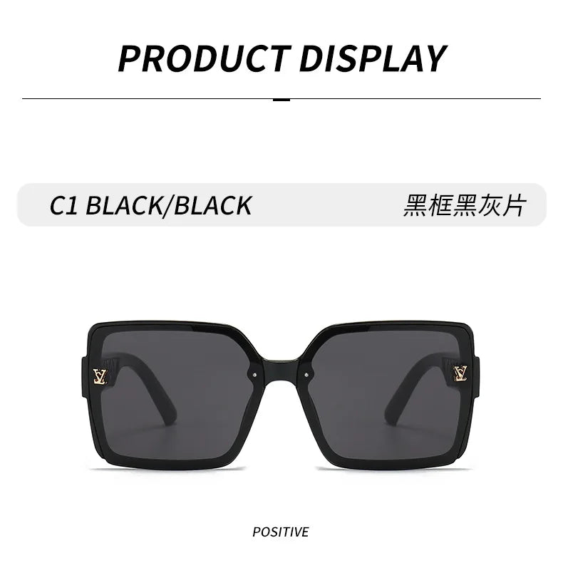 Black sunglasses with a brand logo on a white background