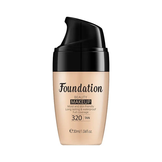 Foundation bottle with black cap on a white background