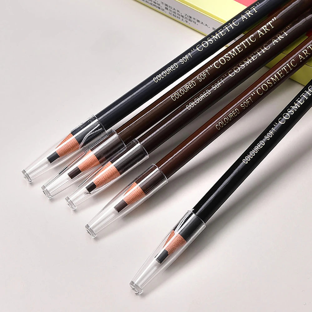 Set of cosmetic art pencils on a light gray background