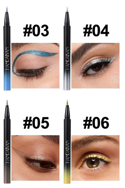 Eyeliner pens with color swatches on eyes