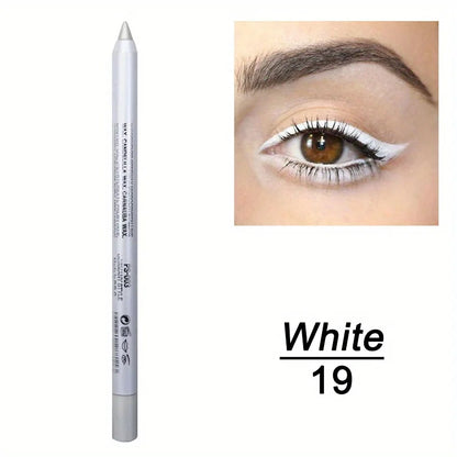 Eyeliner pencil with an eye close-up and 'White 19' text on a white background