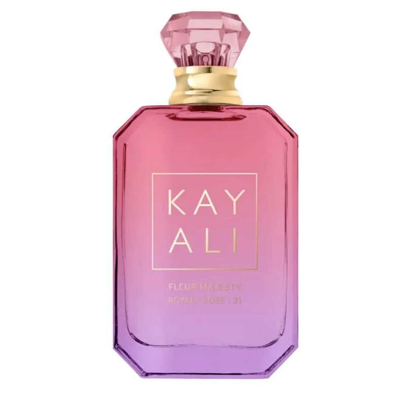 Pink and purple perfume bottle with 'KAY ALI' branding on a white background