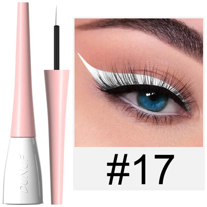 Pink eyeliner pen with close-up of eye wearing the product