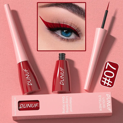 Dunuf liquid eyeliner set with packaging on a pink background
