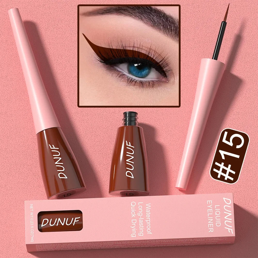 Dunuf eyeliner set with packaging on a pink background