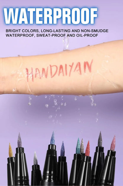 Handaiyan makeup products with waterproof text on a purple background