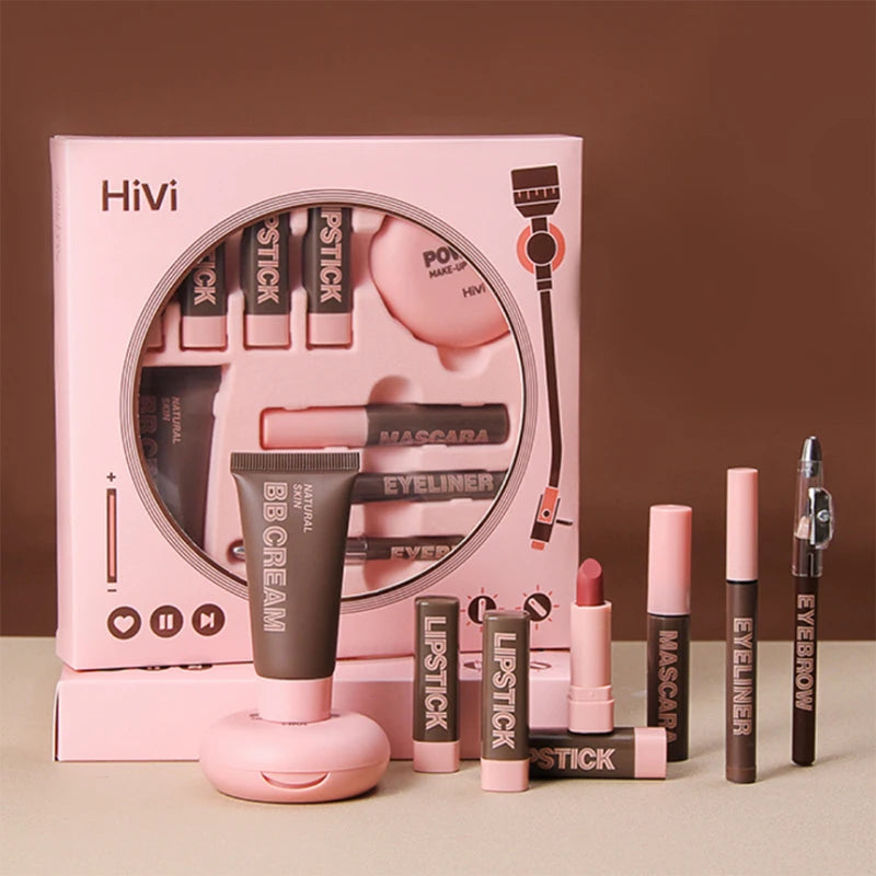 Makeup set with Hivi branding on a brown background