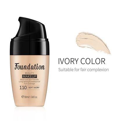 Foundation bottle with 'Ivory Color' swatch on a white background