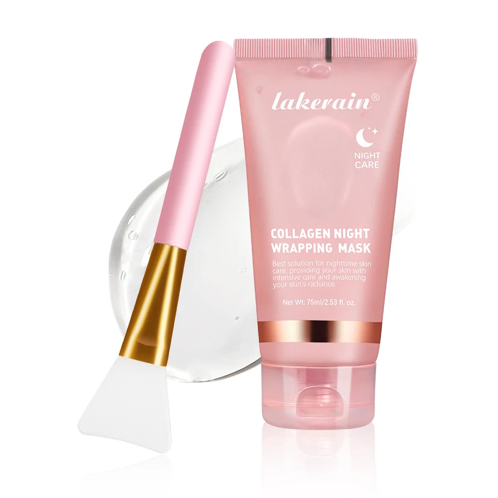 Collagen night wrapping mask with applicator on a white background