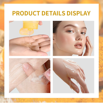 Product usage display with close-ups of application on skin and hands.