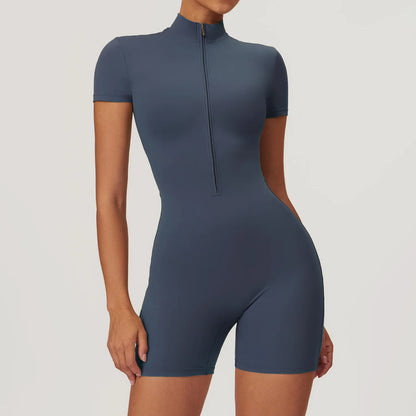Blue bodysuit with a zipper on a white background
