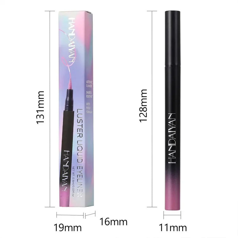 Handaiyan luster liquid eyeliner with packaging showing dimensions on a white background
